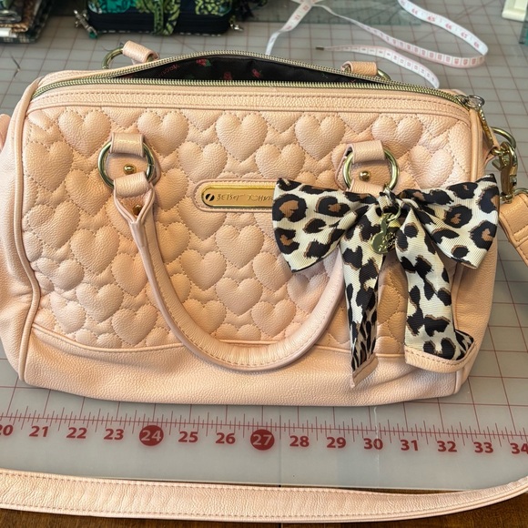 Betsey Johnson Blush Heart Satchel with Leopard Bow